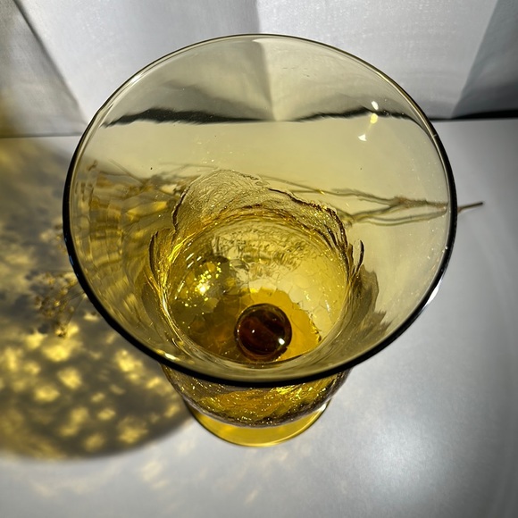 Vintage Mid Century Modern Blown Crackle Glass Bell Footed Vase W/Pontil Mark - Picture 4 of 10